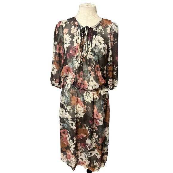 Sundance Dress 6 8 Petite Medium PM 3/4 Long Sleeve Sheer Silk Maxi - Picture 6 of 9